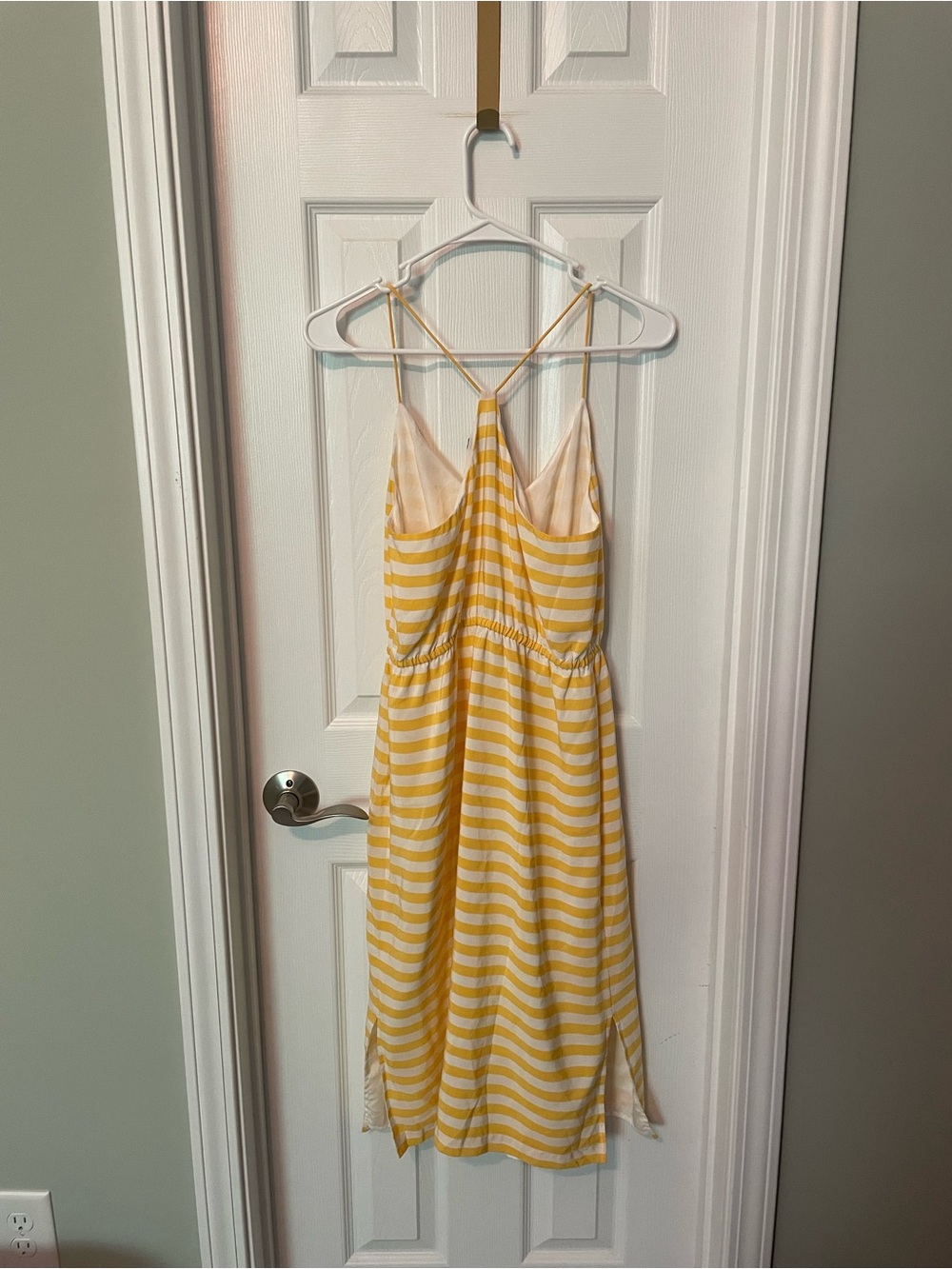 J.Crew Carrie yellow and white 100% silk sleeveless midi dress with a racerback. - Picture 3 of 5
